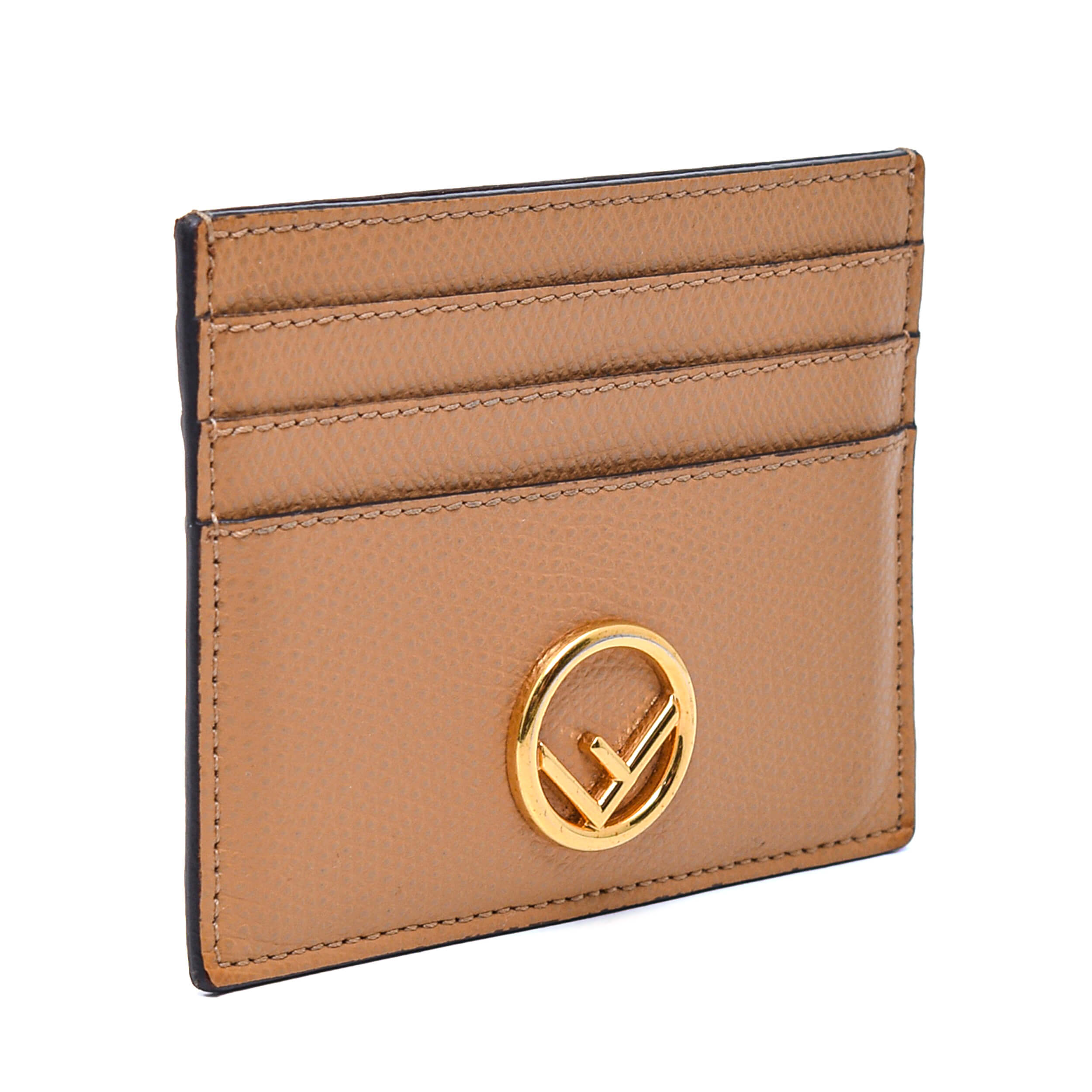 Fendi - Dark Beige Textured Leather Card Holder 